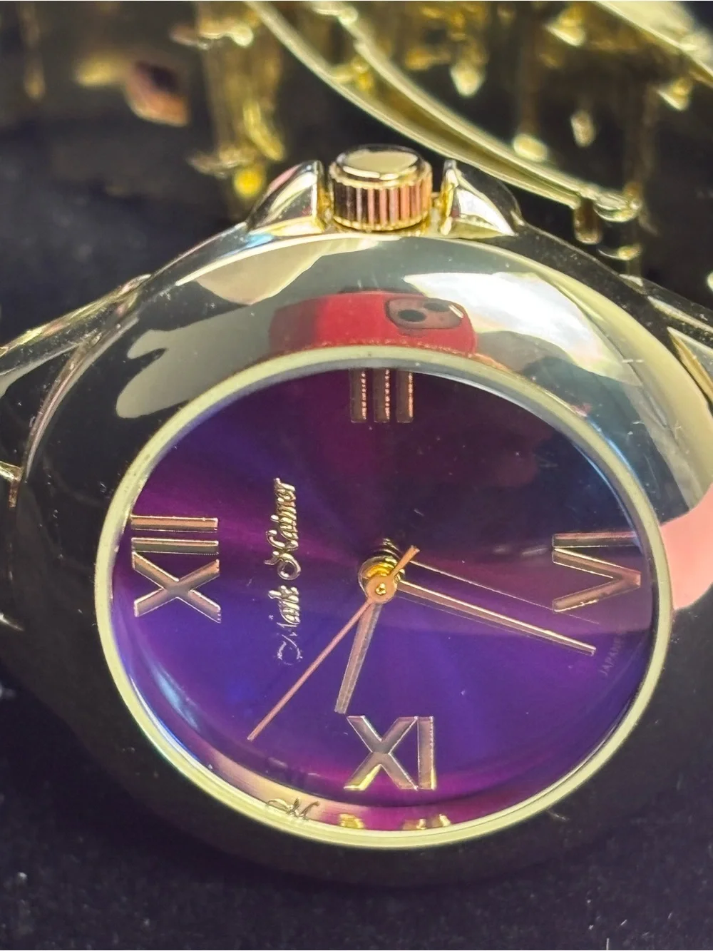 Mark Naimer Men’s Watch Purple Iridescent Dial Gold Tone Bracelet Roman Numerals